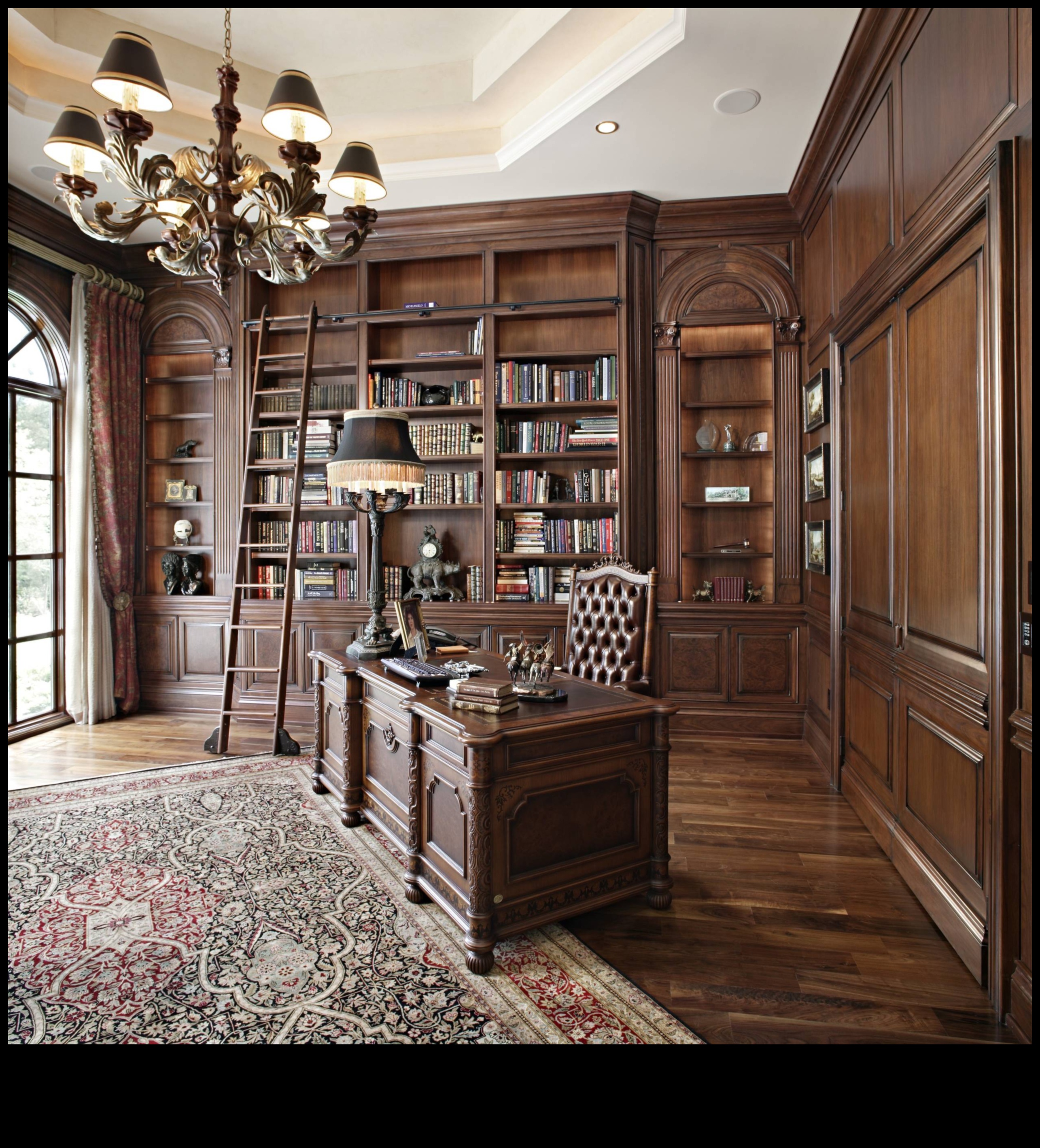 Viktorijas laikmeta biroja dekors ar antīku eleganci