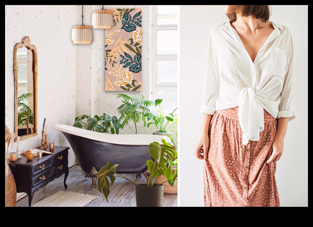 Bohēmisks vannas istabas dekors brīvai noskaņai