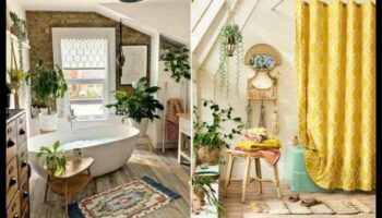 Bohēmisks vannas istabas dekors brīvai noskaņai